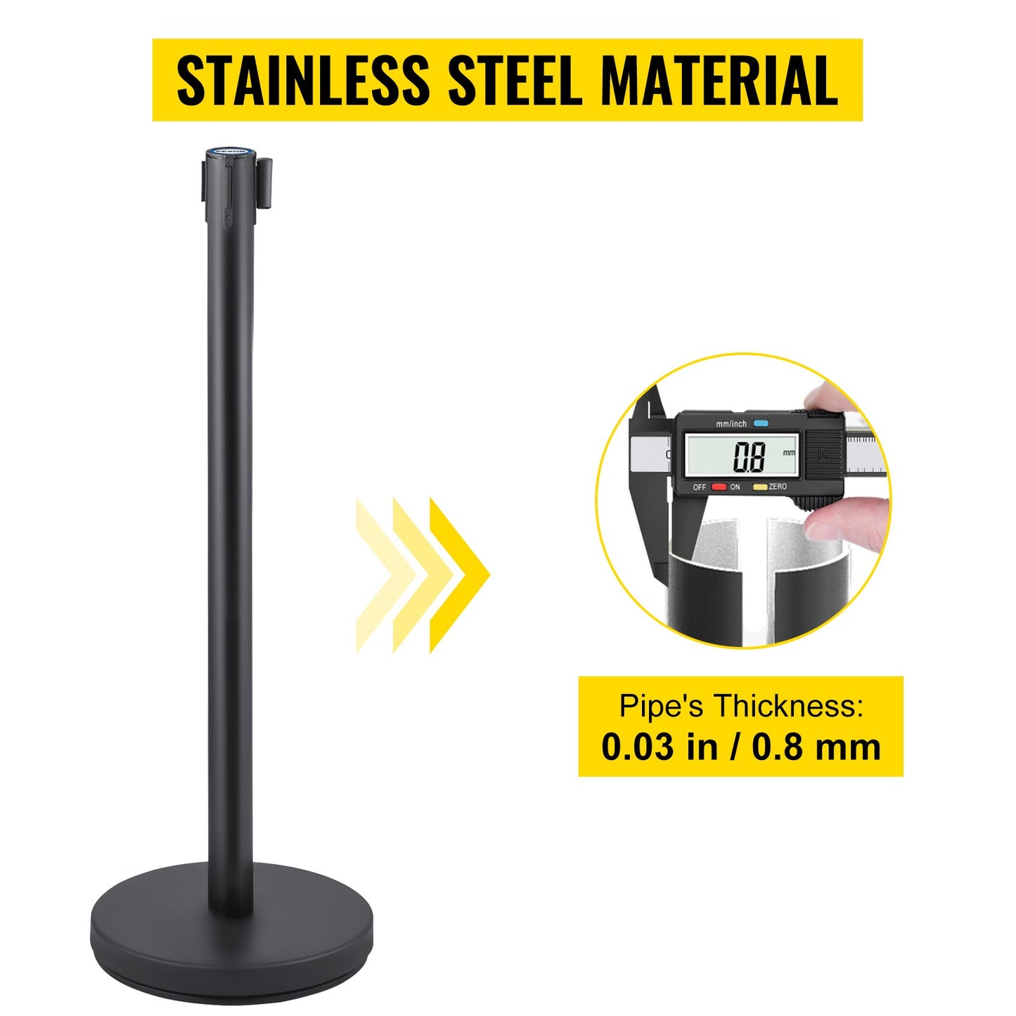 Crowd Control Stanchion, Set of 6 Pieces Stanchion Set, Stanchion Set with 6.6 ft/2 m Red Retractable Belt, Black Crowd Control Barrier with Rubber Base – Easy Connect Assembly for Crowd Control