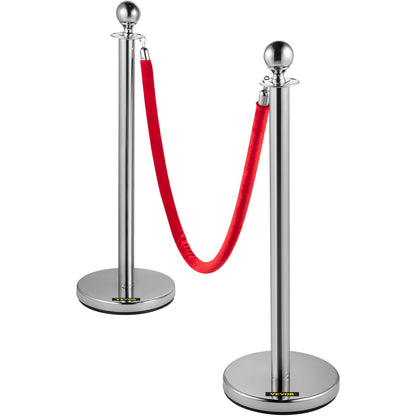 Retractable Silver Round Top Queue Control Barrier Posts Stands Security Stanchion Rope Divider with 1.5M Red Rope Crowd Control Barrier Silver Round top Column