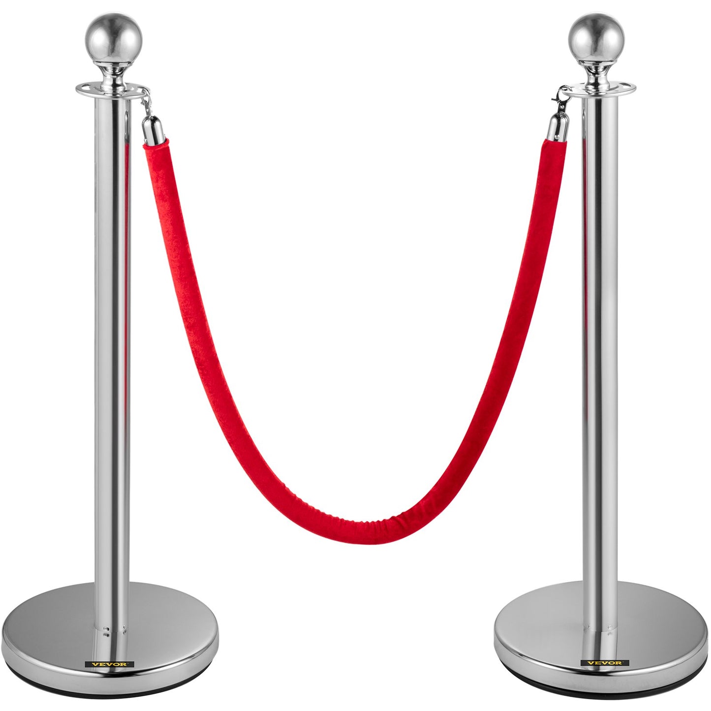 4 Pack Retractable Silver Round Top Stanchion Post Queue Crowd Control Barrier Posts Line Pole with 1.5M Red 2 Velvet Rope