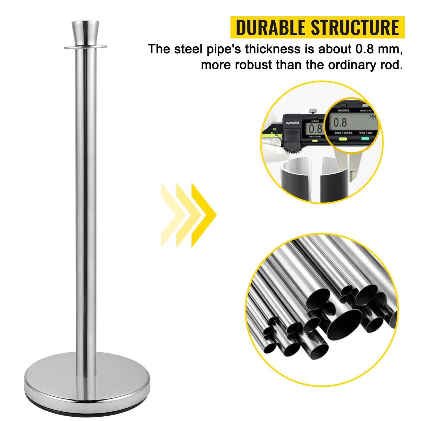 Crowd Control Stanchion, Set of 2 Pieces Stanchion Set, Stanchion Set with 5 ft/1.5 m Black Velvet Rope, Silver Crowd Control Barrier with Sturdy Concrete and Metal Base - Easy Connect Assembly