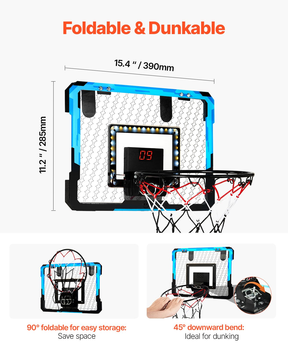 Kids Basketball Hoop, Mini Basketball Goal with Electronic Scoreboard, Over The Door Basketball Hoop with Scoring & Music Accompaniment Functions, LED Light, Indoor Basketball Hoop for Kids 3+
