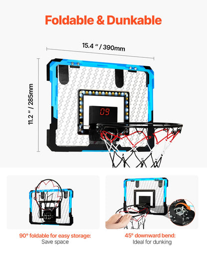Kids Basketball Hoop, Mini Basketball Goal with Electronic Scoreboard, Over The Door Basketball Hoop with Scoring & Music Accompaniment Functions, LED Light, Indoor Basketball Hoop for Kids 3+
