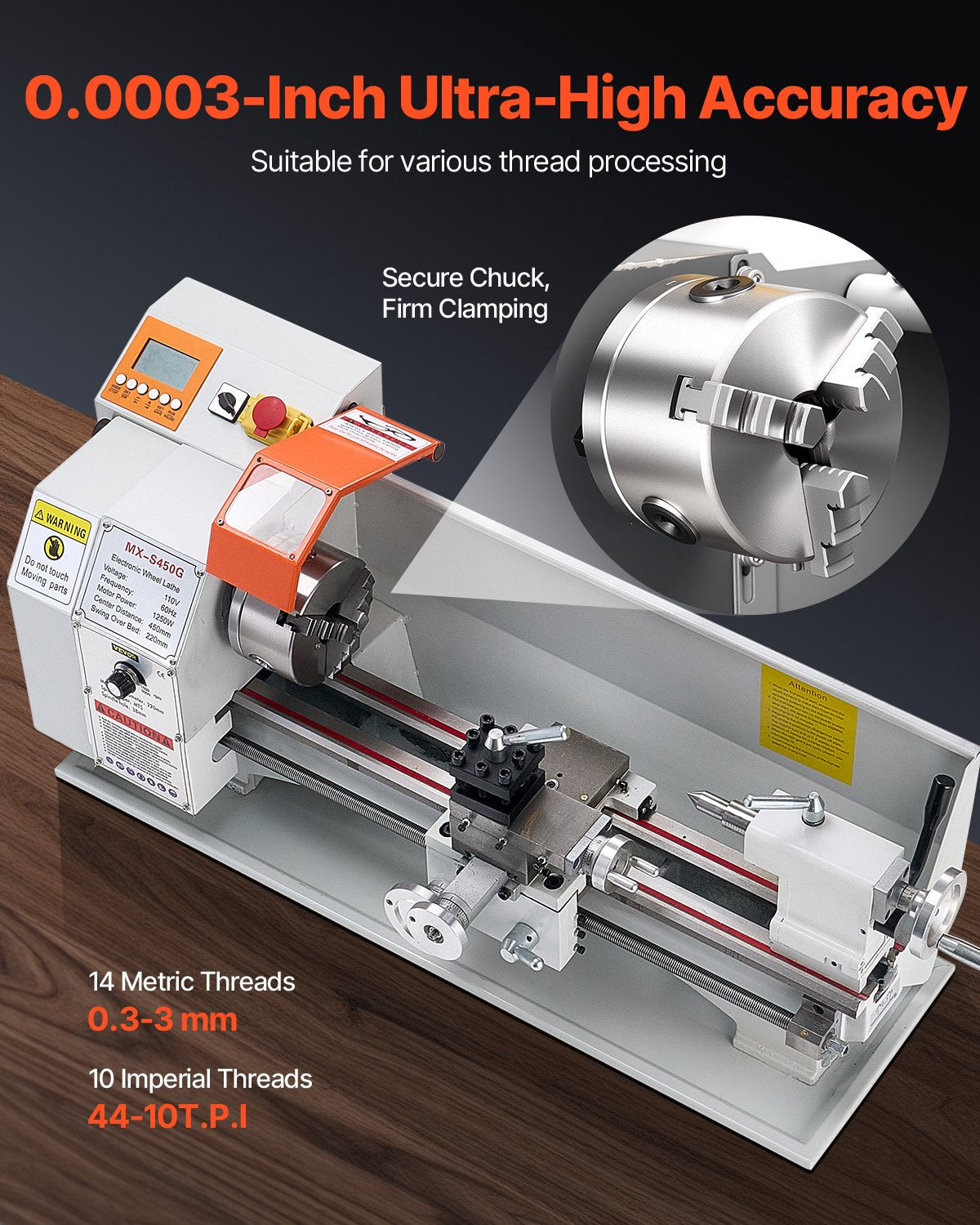 Metal Lathe, 203 x 406 mm(8 x 16 in), 550W Benchtop Lathe Machine, 0-2500 RPM Variable Speed, with 0.0076 mm(0.0003 in) Spindle Accuracy Metal Gear, for Processing Precision Parts Imperial/Metric Thread Soft Metals Wood