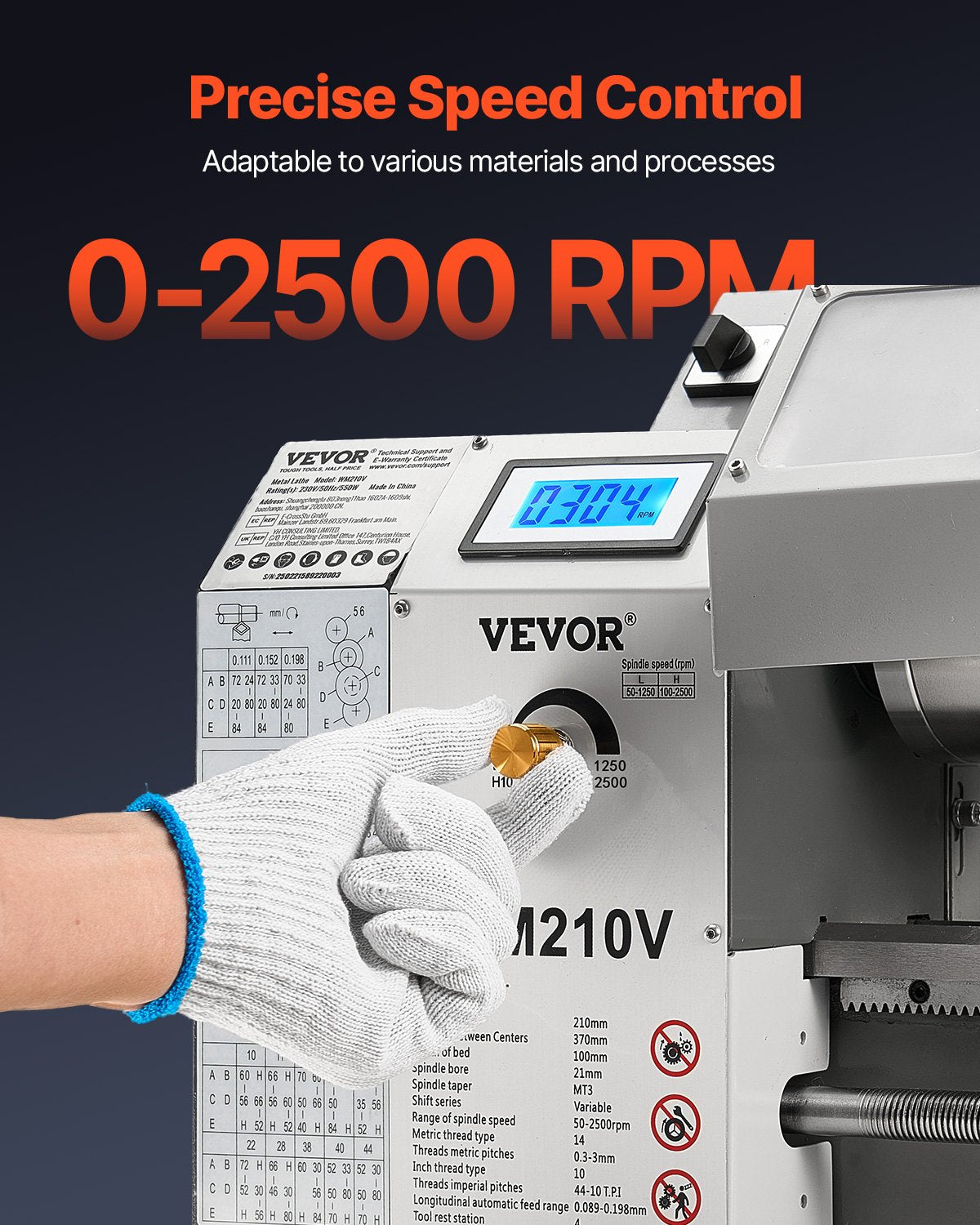 Metal Lathe, 203 x 406 mm(8 x 16 in), 550W Benchtop Lathe Machine, 0-2500 RPM Variable Speed, with 0.0076 mm(0.0003 in) Spindle Accuracy Metal Gear, for Processing Precision Parts Imperial/Metric Thread Soft Metals Wood