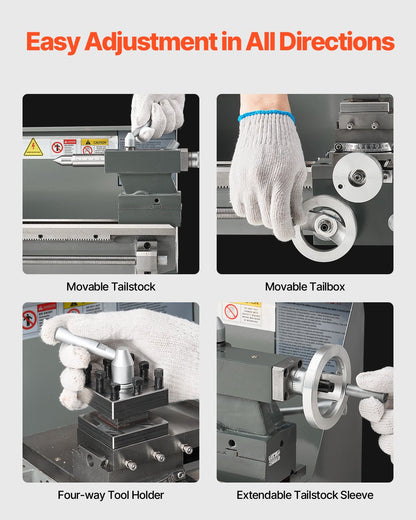 Metal Lathe, 203 x 406 mm(8 x 16 in), 550W Benchtop Lathe Machine, 0-2500 RPM Variable Speed, with 0.0076 mm(0.0003 in) Spindle Accuracy Metal Gear, for Processing Precision Parts Imperial/Metric Thread Soft Metals Wood