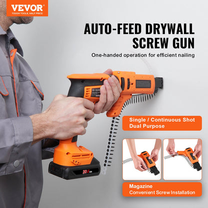 Drywall Screw Gun Auto-Feed, 20V Max Collated Drywall Screwgun, 4200RPM Brushless Cordless Drywall Gun Kit with 2 Battery Packs, Charger, Belt Clip, Tool Bag, Screw Length and Depth Adjustable