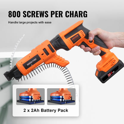 Drywall Screw Gun Auto-Feed, 20V Max Collated Drywall Screwgun, 4200RPM Brushless Cordless Drywall Gun Kit with 2 Battery Packs, Charger, Belt Clip, Tool Bag, Screw Length and Depth Adjustable