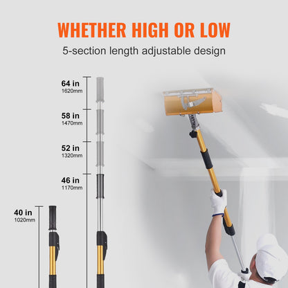 Drywall Flat Box Handle, 101.6-1950.7 cm, Anodized Aluminum Flat Finishing Extension Handle, 5-Section Length Adjustable, Non-slip Grip and 360° Painting for Plasterboard, Wallboard, Sheetrock
