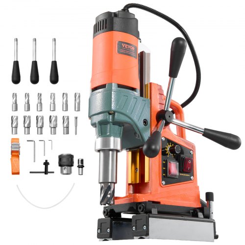 Magnetic Drill Press, 1400 W, 50 mm Boring Diameter, 0-850 RPM Speed, Reversible Direction, Mag Drill Press with 11 Core Bits, Electric Drilling Machine for Industrial and Home Improvement