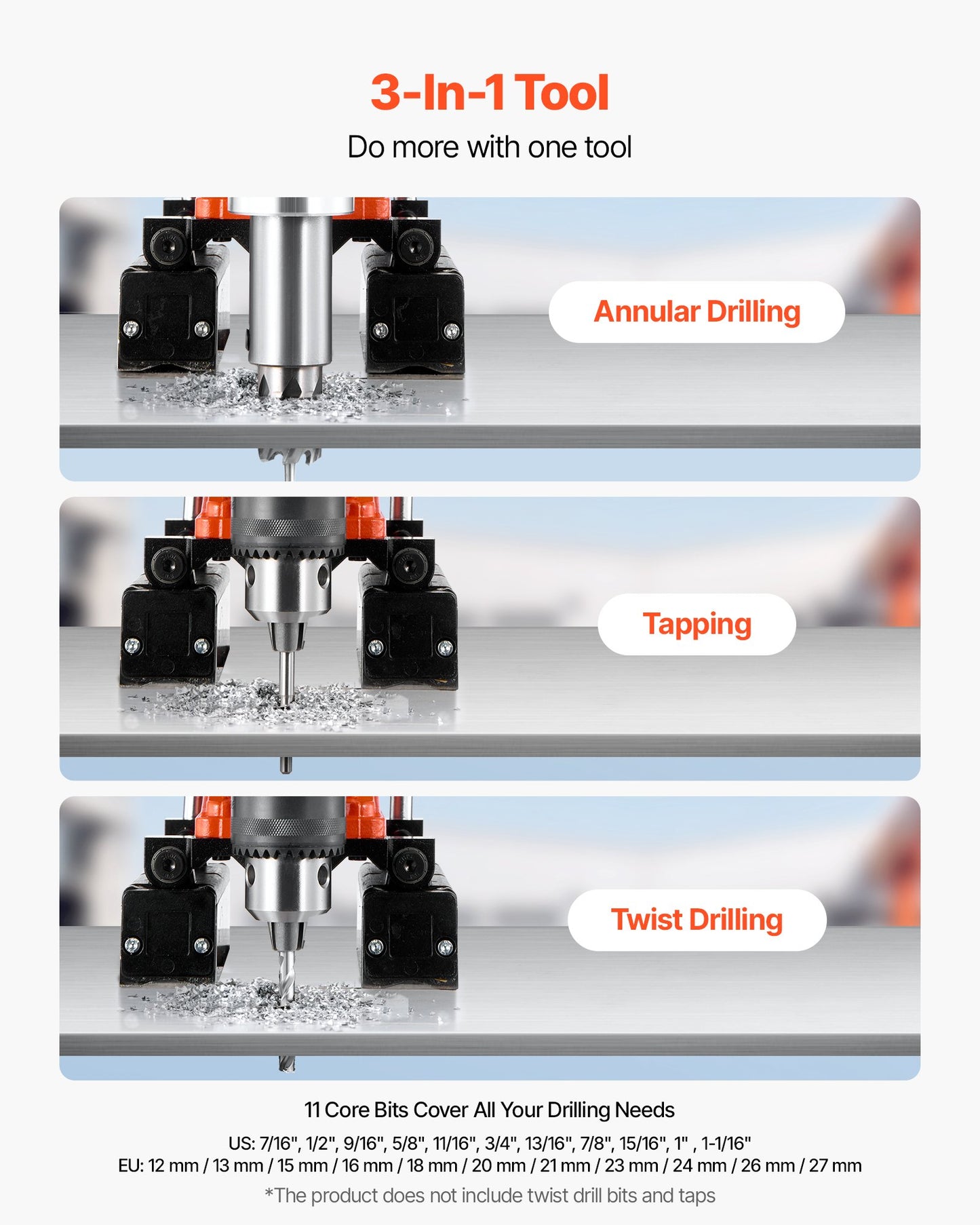 Magnetic Drill Press, 1400 W, 50 mm Boring Diameter, 0-850 RPM Speed, Reversible Direction, Mag Drill Press with 11 Core Bits, Electric Drilling Machine for Industrial and Home Improvement