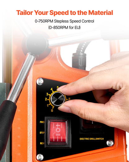 Magnetic Drill Press, 1400 W, 50 mm Boring Diameter, 0-850 RPM Speed, Reversible Direction, Mag Drill Press with 11 Core Bits, Electric Drilling Machine for Industrial and Home Improvement