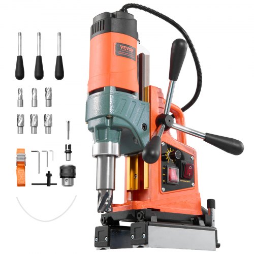 Magnetic Drill Press, 1400 W, 50 mm Boring Diameter, 0-850 RPM Speed, Reversible Direction, Mag Drill Press with 6 Core Bits, Electric Drilling Machine for Industrial and Home Improvement