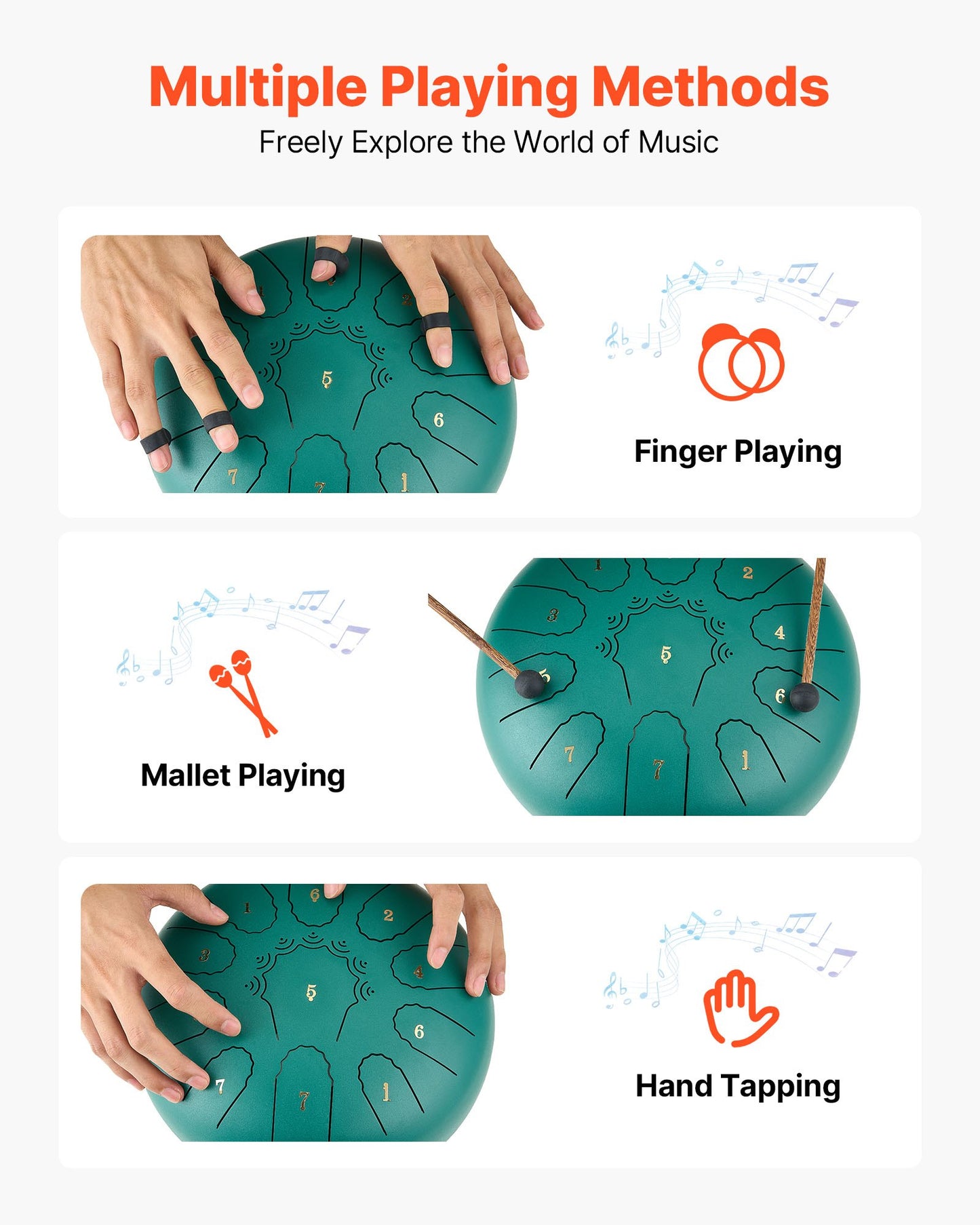 Stahltrommel, 25,4 cm, 11 Töne, Regentrommel für den Garten, C-Dur, mit Notenbuch und Schlägeln, Perkussionsinstrument für Meditation, Yoga und musikalische Anfängerausbildung, Grün