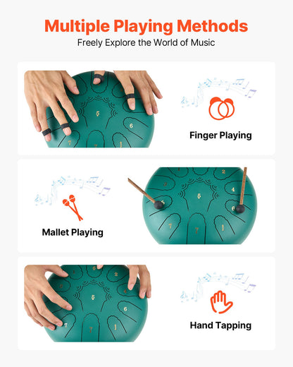 Stahltrommel, 25,4 cm, 11 Töne, Regentrommel für den Garten, C-Dur, mit Notenbuch und Schlägeln, Perkussionsinstrument für Meditation, Yoga und musikalische Anfängerausbildung, Grün