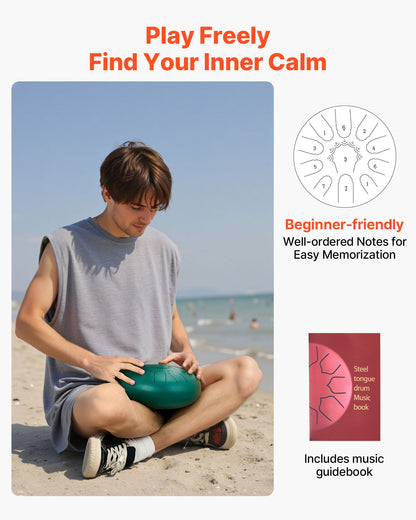 Stahltrommel, 25,4 cm, 11 Töne, Regentrommel für den Garten, C-Dur, mit Notenbuch und Schlägeln, Perkussionsinstrument für Meditation, Yoga und musikalische Anfängerausbildung, Grün
