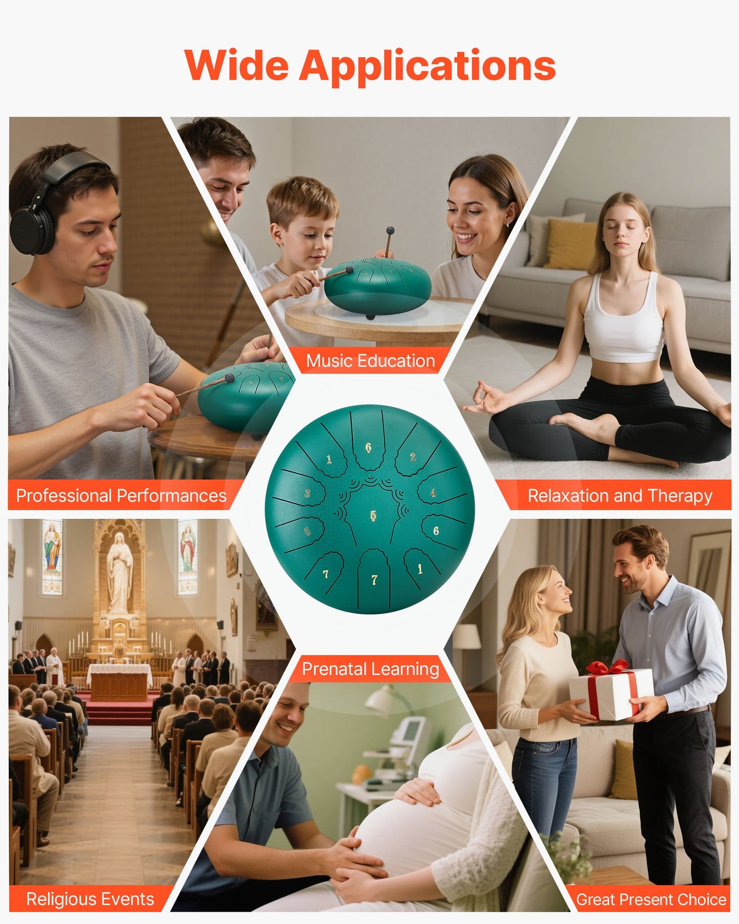 Stahltrommel, 25,4 cm, 11 Töne, Regentrommel für den Garten, C-Dur, mit Notenbuch und Schlägeln, Perkussionsinstrument für Meditation, Yoga und musikalische Anfängerausbildung, Grün