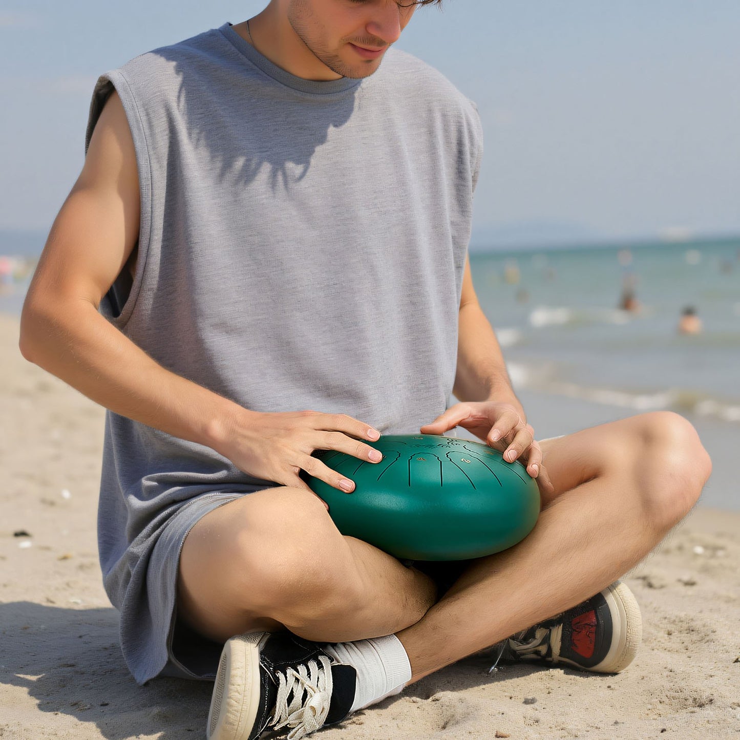 Stahltrommel, 25,4 cm, 11 Töne, Regentrommel für den Garten, C-Dur, mit Notenbuch und Schlägeln, Perkussionsinstrument für Meditation, Yoga und musikalische Anfängerausbildung, Grün