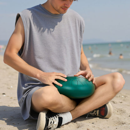 Stahltrommel, 25,4 cm, 11 Töne, Regentrommel für den Garten, C-Dur, mit Notenbuch und Schlägeln, Perkussionsinstrument für Meditation, Yoga und musikalische Anfängerausbildung, Grün