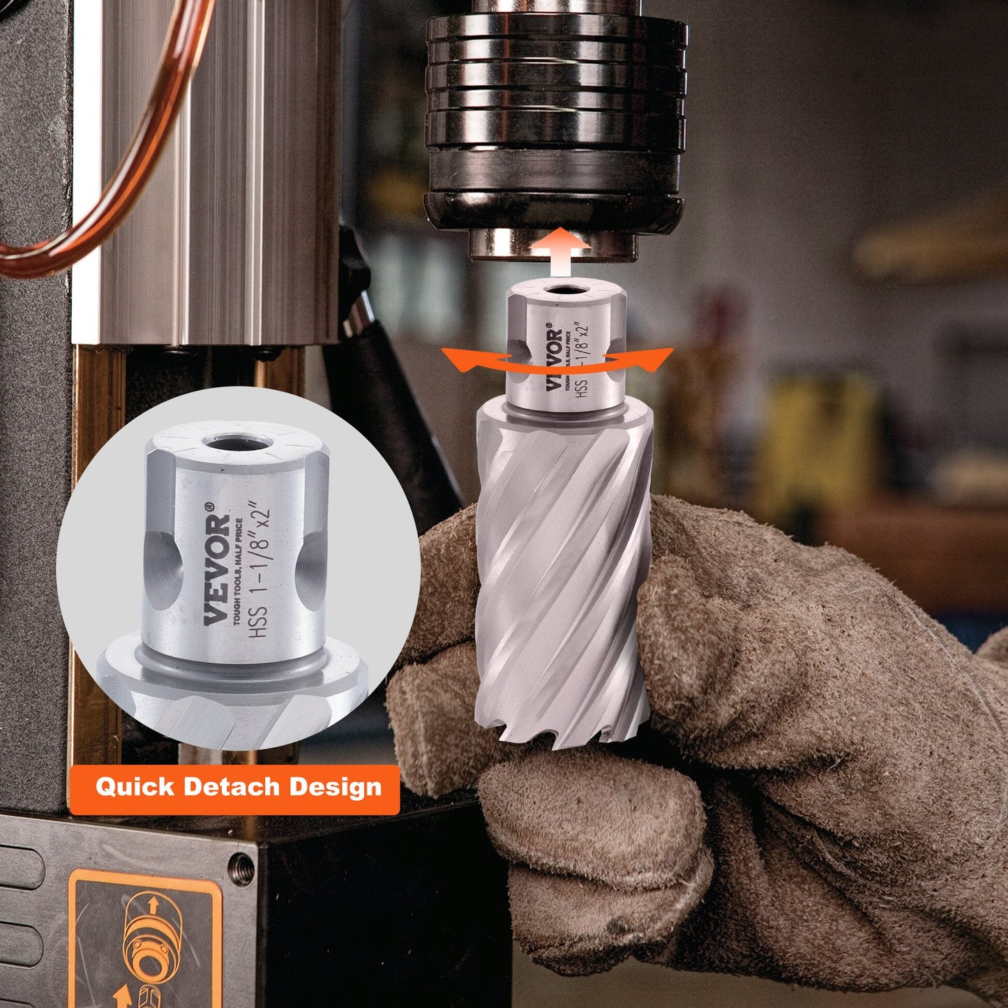 Ringbohrer-Set, 6-teilig, Universal-Schaft-Magnetbohrer, 5,1 cm Schnitttiefe, 2,5 bis 5,1 cm Schnittdurchmesser, M2AL-Schnellarbeitsstahl, mit 2 Zentrierstiften und Tragekoffer, zur Verwendung mit Magnetbohrmaschinen