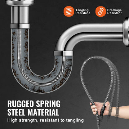 Drain Cleaning Cable 100 FT x 3/4 Inch, Solid Core Steel Drain Cleaner Cable with 4 Cutters for 3.9" to 7.9" Pipes, Professional Inner Core Sewer Drain Auger Cable for Sink, Floor Drain, Toilet