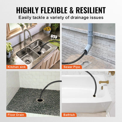 Drain Cleaning Cable 100 FT x 3/4 Inch, Solid Core Steel Drain Cleaner Cable with 4 Cutters for 3.9" to 7.9" Pipes, Professional Inner Core Sewer Drain Auger Cable for Sink, Floor Drain, Toilet