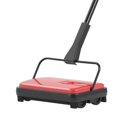 Carpet Sweeper Manual, Floor Sweeper with 300 ml Dustbin Capacity Easy to Empty, 17 cm Cleaning Width for Home Office Carpets Pet Hair Dust, Red