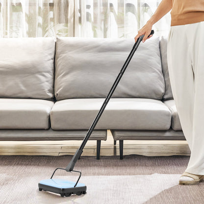 Carpet Sweeper Manual, Floor Sweeper with 300 ml Dustbin Capacity Easy to Empty, 17 cm Cleaning Width for Home Office Carpets Pet Hair Dust, Blue