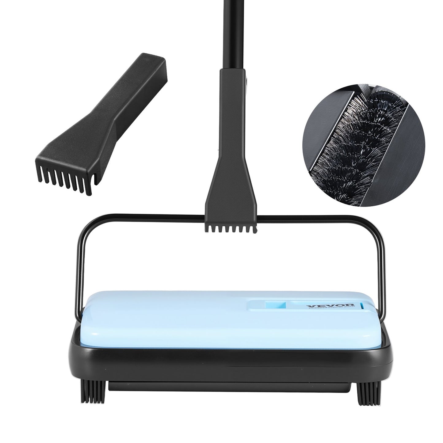 Carpet Sweeper Manual, Floor Sweeper with 300 ml Dustbin Capacity Easy to Empty, 17 cm Cleaning Width for Home Office Carpets Pet Hair Dust, Blue