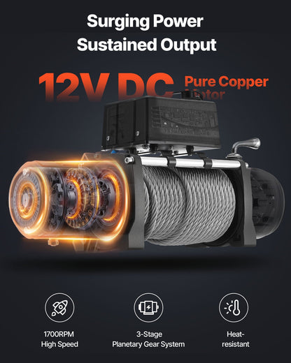 Electric Winch, 4500 kg Load Capacity, 12V DC Truck Winch with Φ8.3 mm x 19.8 m Steel Rope, Wireless & Wired Remote Control, IP55 Waterproof for Towing SUV Jeep Trailer Boat Off-Road Vehicle