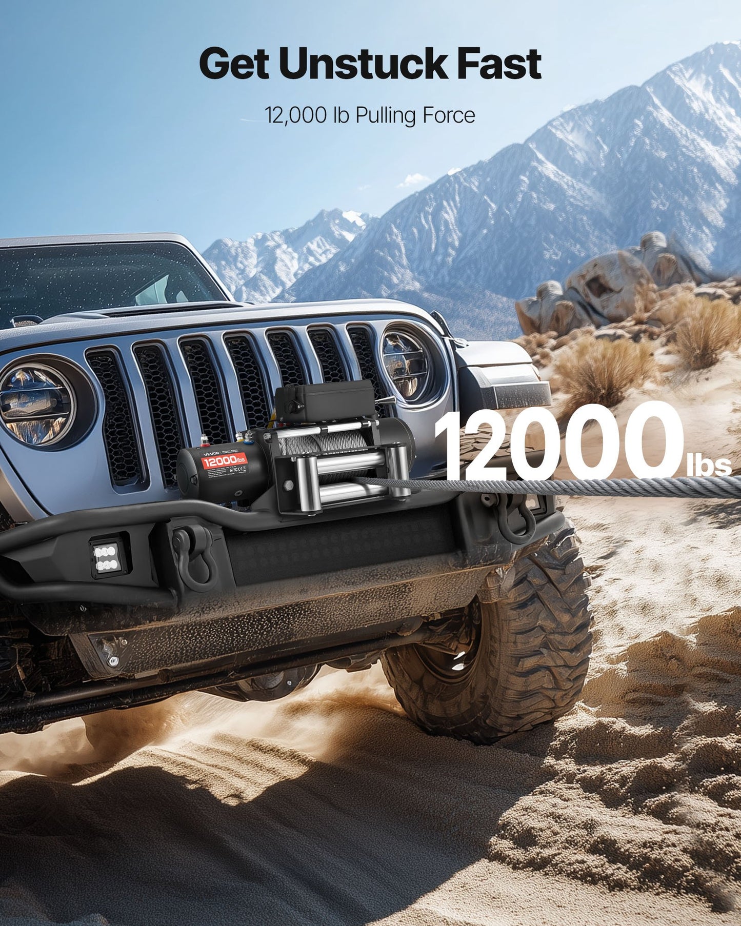 Electric Winch, 5400 kg Load Capacity, 12V DC Truck Winch with Φ9.1 mm x 24 m Steel Rope, Wireless & Wired Remote Control, IP55 Waterproof for Towing SUV Jeep Trailer Boat Off-Road Vehicle