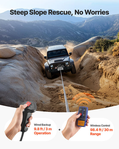 Electric Winch, 5400 kg Load Capacity, 12V DC Truck Winch with Φ9.1 mm x 24 m Steel Rope, Wireless & Wired Remote Control, IP55 Waterproof for Towing SUV Jeep Trailer Boat Off-Road Vehicle