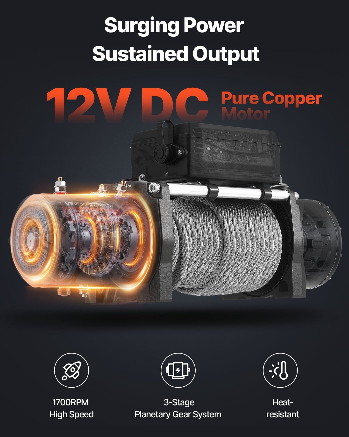 Electric Winch, 6100 kg Load Capacity, 12V DC Truck Winch with Φ9.5 mm x 24 m Steel Rope, Wireless & Wired Remote Control, IP55 Waterproof for Towing SUV Jeep Trailer Boat Off-Road Vehicle