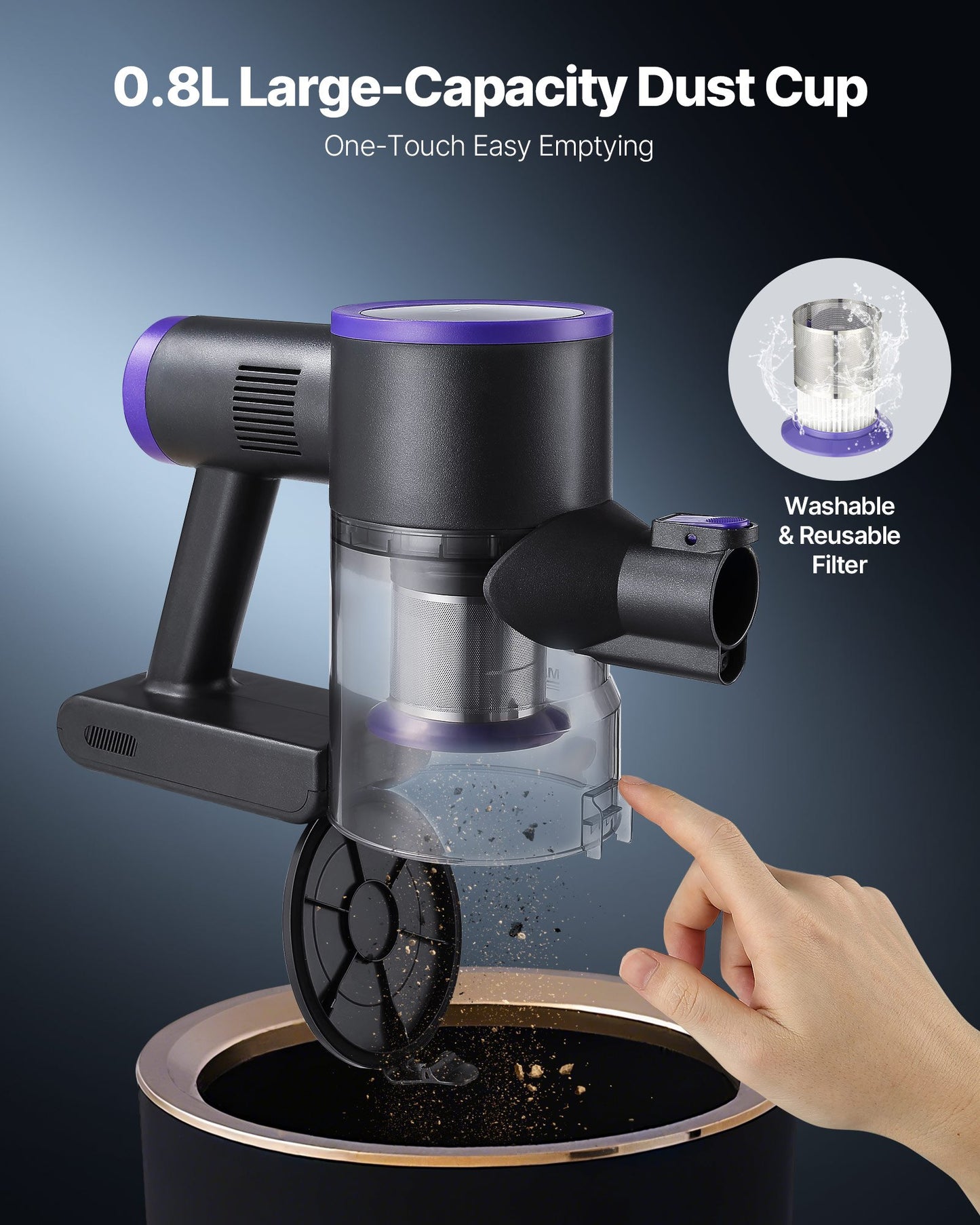 Cordless Vacuum Cleaner, 25KPA Max Powerful Suction, Rechargeable Anti-Tangle Stick Vacuum with Dust Cup, Lightweight Handheld Vac with 35mins Runtime for Home, Carpet, Pet Hair, Hard Floor