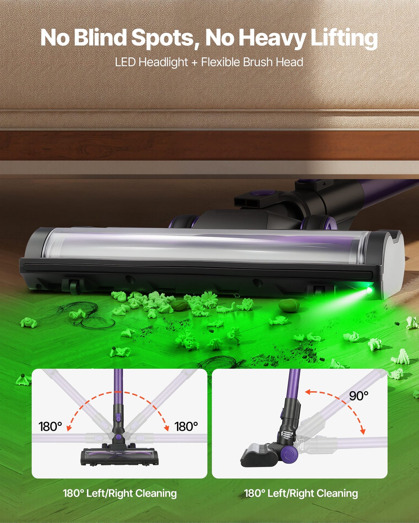 Cordless Vacuum Cleaner, 25KPA Max Powerful Suction, Rechargeable Anti-Tangle Stick Vacuum with Dust Cup, Lightweight Handheld Vac with 35mins Runtime for Home, Carpet, Pet Hair, Hard Floor