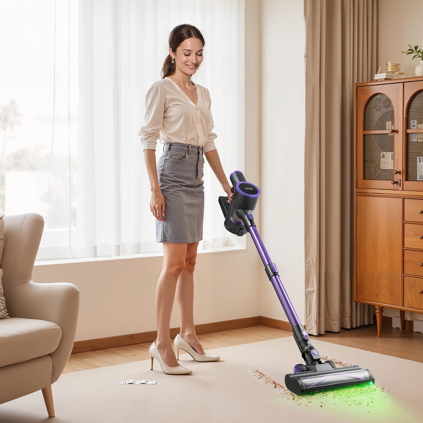 Cordless Vacuum Cleaner, 25KPA Max Powerful Suction, Rechargeable Anti-Tangle Stick Vacuum with Dust Cup, Lightweight Handheld Vac with 35mins Runtime for Home, Carpet, Pet Hair, Hard Floor