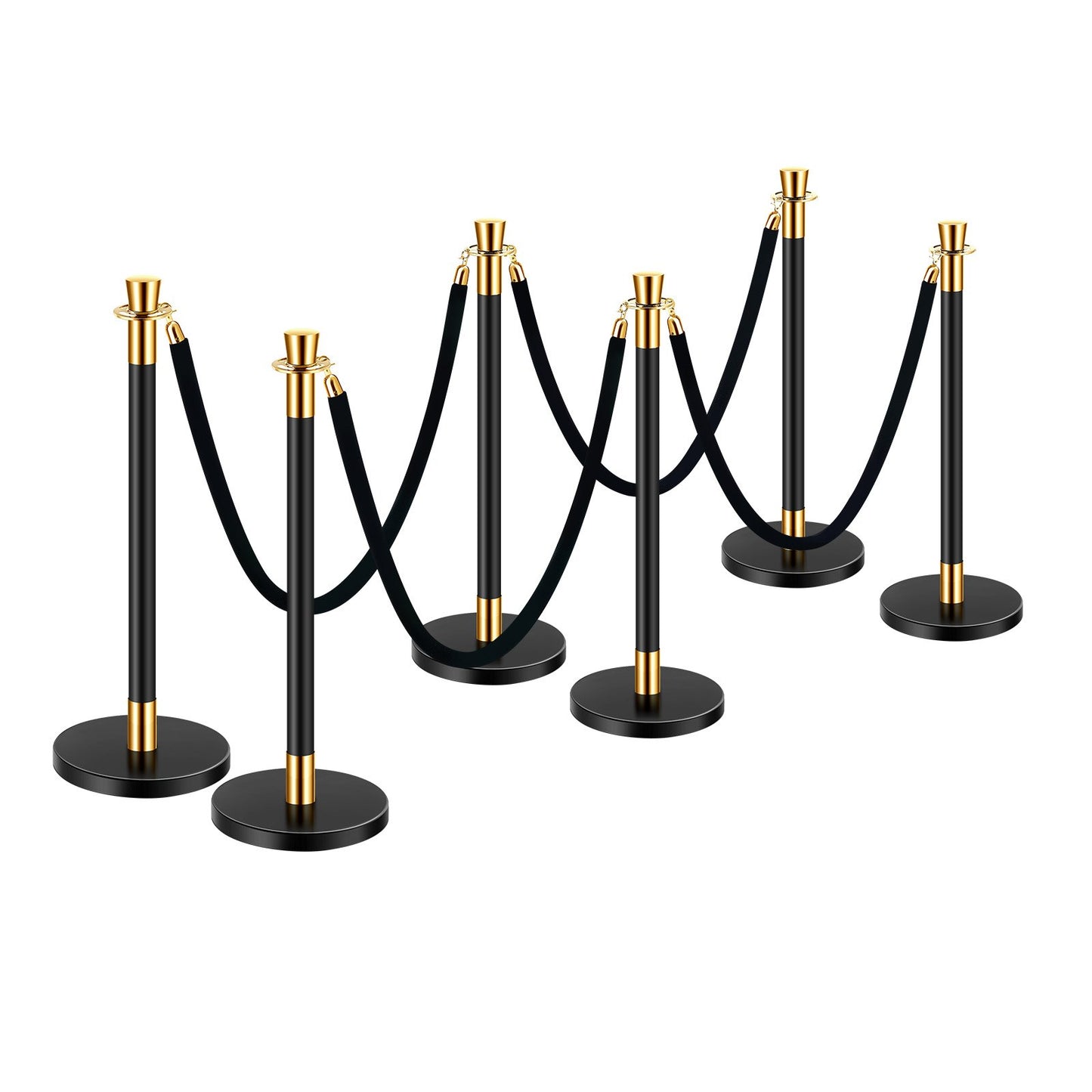 Stanchion Post, 6 Pcs Crowd Control Barrier with 4 Black Velvet Ropes, 5 ft Stainless Steel Stanchion Post Queue with Sand Injection Hollow Base for Theater, Party, Wedding, Exhibition, Black