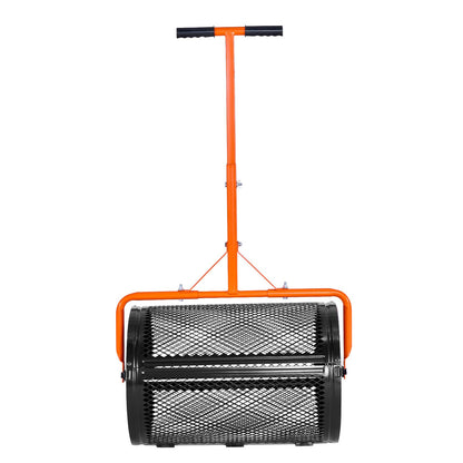 Kompoststreuer, 61 cm breiter Torfstreuer mit T-förmigem Griff, 3-fach höhenverstellbar, pulverbeschichtete Stahl-Gartentorfwalze, robuster Rasensamenstreuer zum Pflanzen und Aussäen