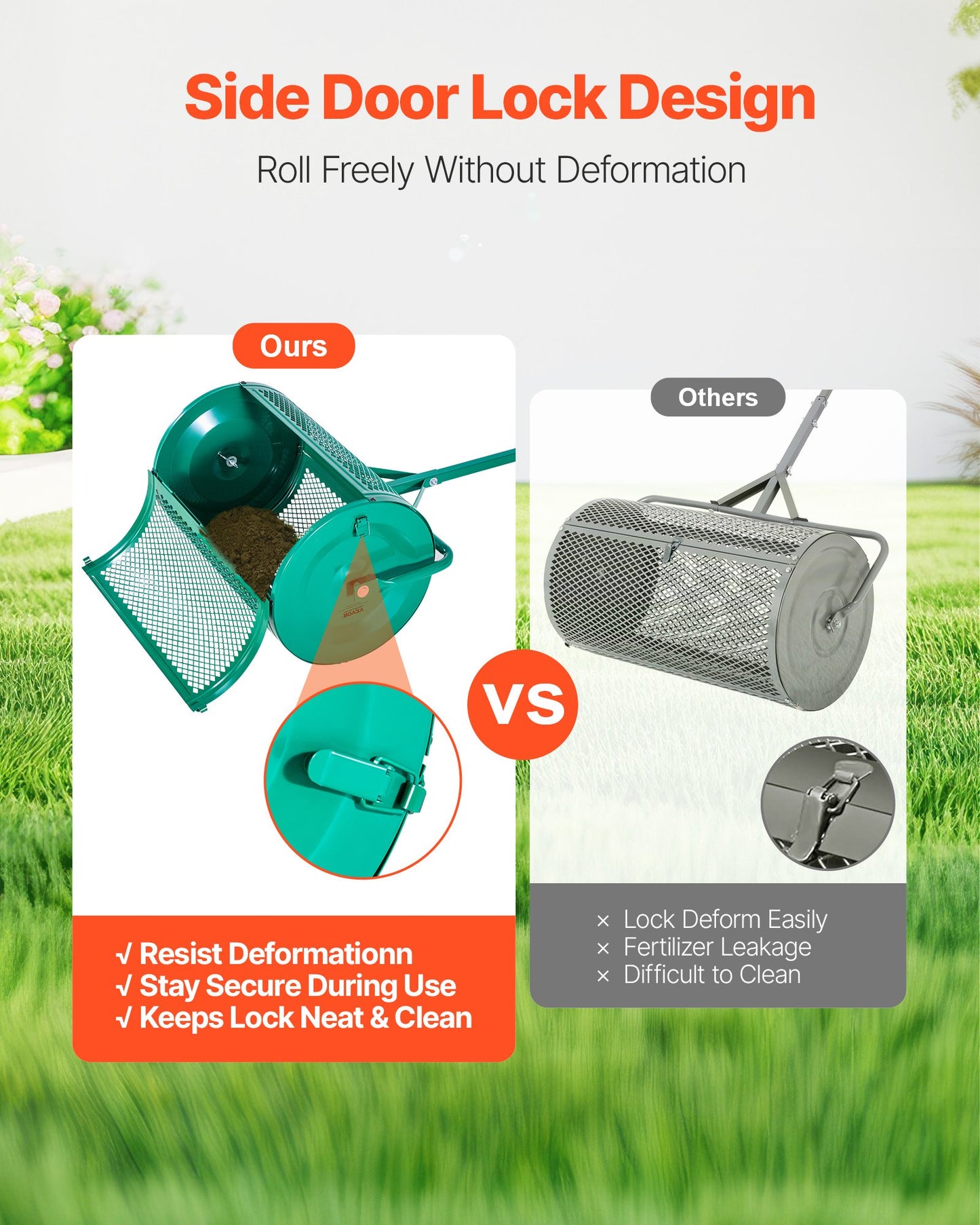 Compost Spreader, 24 in Wide Peat Moss Spreader with Push/Tow Handle, 4 Heights Adjustable, Powder-Coated Steel Garden Peat Moss Roller, Heavy Duty Grass Seed Spreaders for Planting Seeding