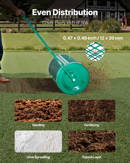 Compost Spreader, 24 in Wide Peat Moss Spreader with Push/Tow Handle, 4 Heights Adjustable, Powder-Coated Steel Garden Peat Moss Roller, Heavy Duty Grass Seed Spreaders for Planting Seeding