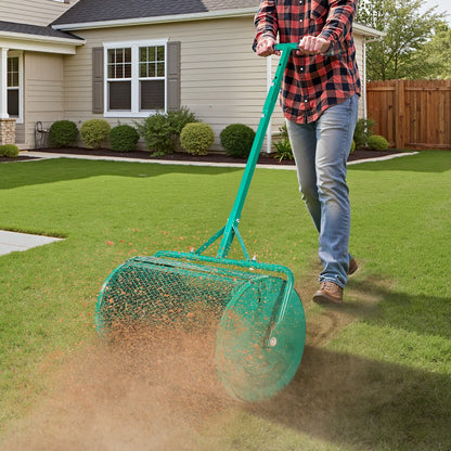 Compost Spreader, 24 in Wide Peat Moss Spreader with Push/Tow Handle, 4 Heights Adjustable, Powder-Coated Steel Garden Peat Moss Roller, Heavy Duty Grass Seed Spreaders for Planting Seeding