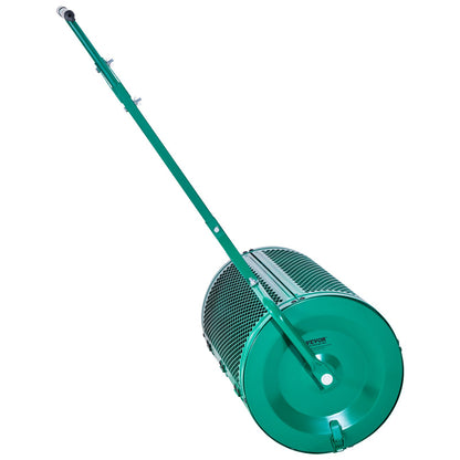 Compost Spreader, 24 in Wide Peat Moss Spreader with Push/Tow Handle, 4 Heights Adjustable, Powder-Coated Steel Garden Peat Moss Roller, Heavy Duty Grass Seed Spreaders for Planting Seeding