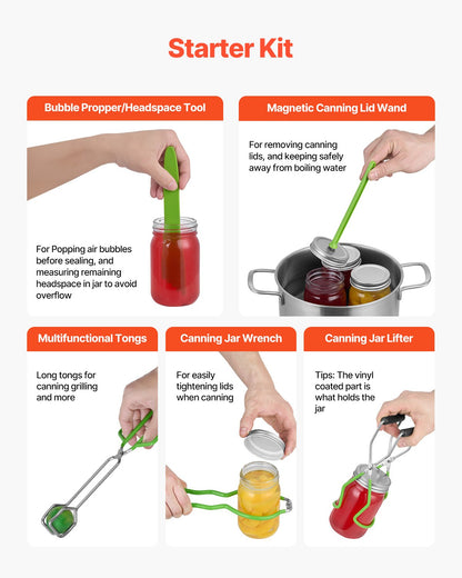 Canning Supplies Starter Kit, 9 Pieces Stainless Steel Water Bath Canning Kit for Beginners, Canning Tools Set: Pot, Rack, Lid, Funnel, Tongs, Jar Lifter, Wrench, Magnetic Wand, Bubble Propper