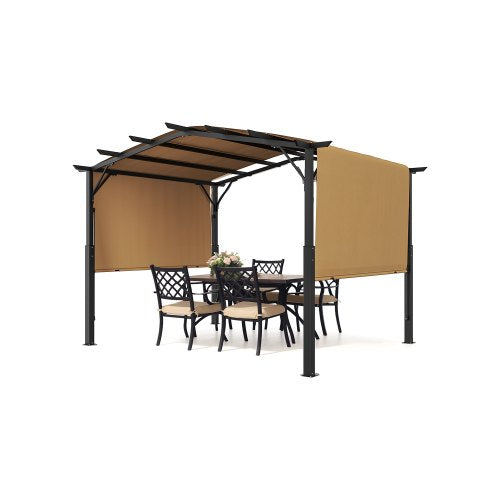 12 x 10 ft Outdoor Pergola, Arched Top Metal Pergola, Retractable Pergola with Sun Shade Canopy, Large Patio Shelter Pavilion, Heavy Duty Garden Pergola for Deck Backyard Porch Poolside