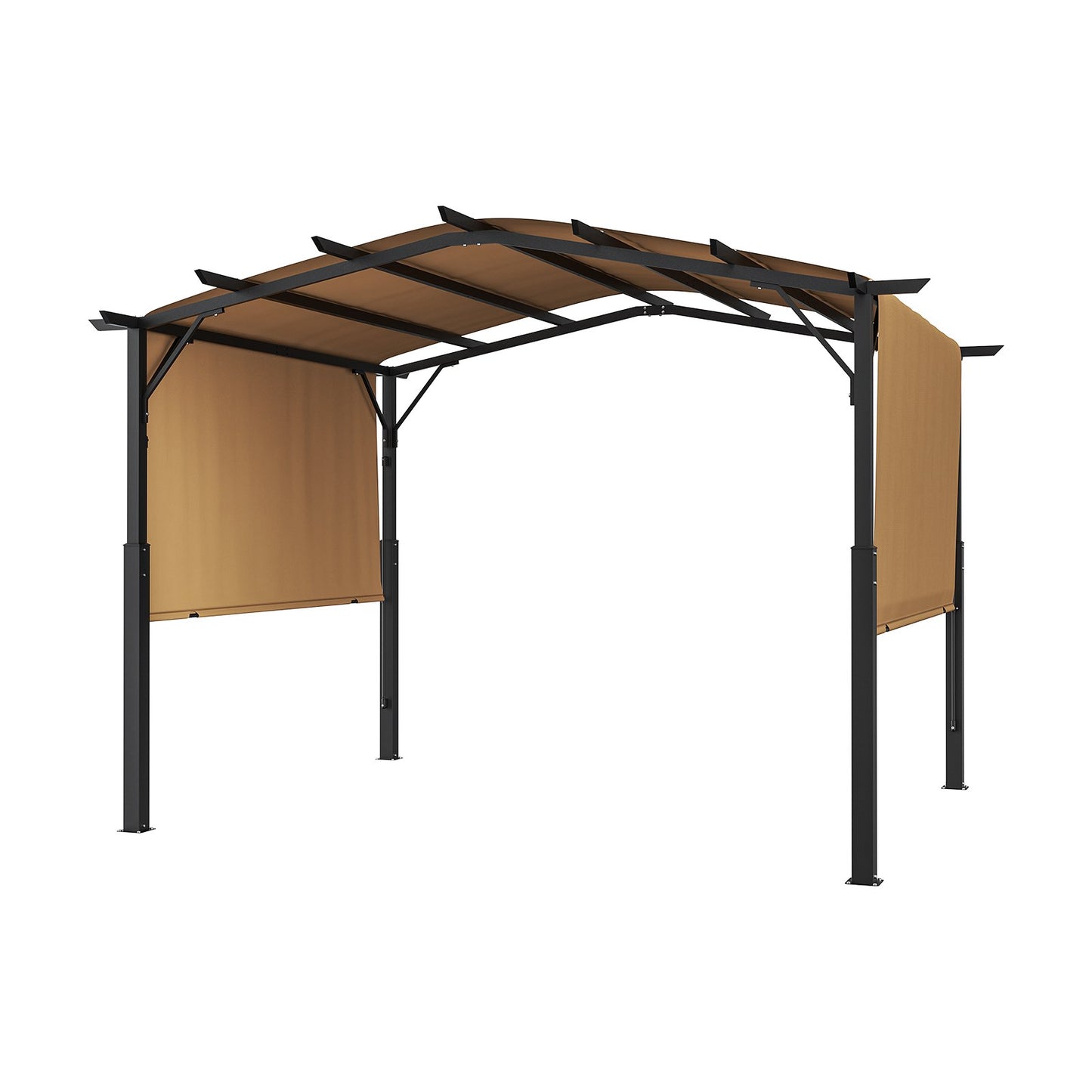 12 x 10 Fuß große Gartenpergola, Metallpergola mit Bogendach, einziehbare Pergola mit Sonnenschutz, großer Terrassenpavillon, robuste Gartenpergola für Terrasse, Garten, Veranda und Poolbereich
