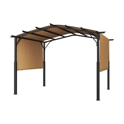 12 x 10 Fuß große Gartenpergola, Metallpergola mit Bogendach, einziehbare Pergola mit Sonnenschutz, großer Terrassenpavillon, robuste Gartenpergola für Terrasse, Garten, Veranda und Poolbereich