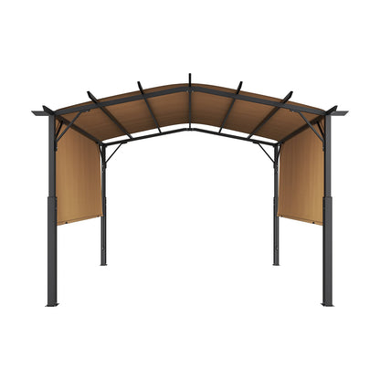 12 x 10 Fuß große Gartenpergola, Metallpergola mit Bogendach, einziehbare Pergola mit Sonnenschutz, großer Terrassenpavillon, robuste Gartenpergola für Terrasse, Garten, Veranda und Poolbereich