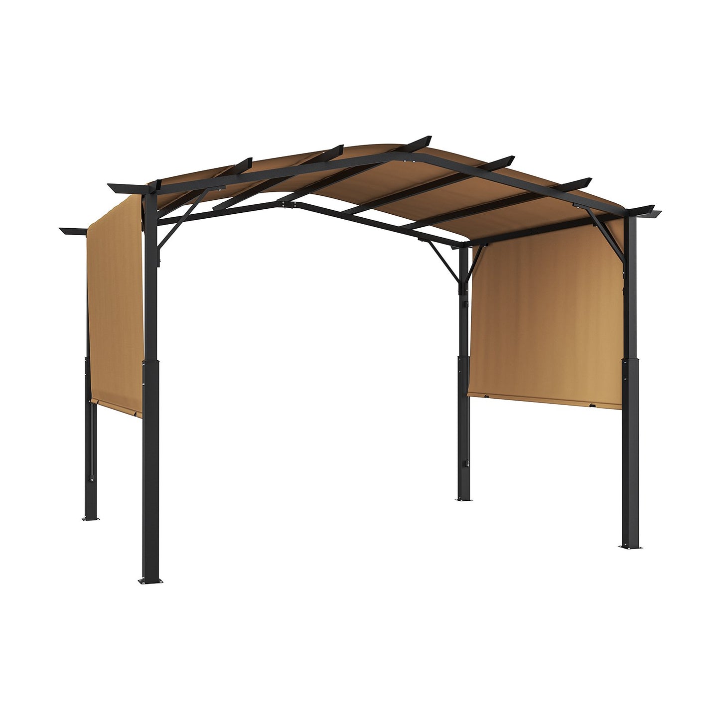 12 x 10 Fuß große Gartenpergola, Metallpergola mit Bogendach, einziehbare Pergola mit Sonnenschutz, großer Terrassenpavillon, robuste Gartenpergola für Terrasse, Garten, Veranda und Poolbereich