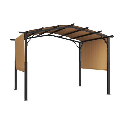 12 x 10 Fuß große Gartenpergola, Metallpergola mit Bogendach, einziehbare Pergola mit Sonnenschutz, großer Terrassenpavillon, robuste Gartenpergola für Terrasse, Garten, Veranda und Poolbereich