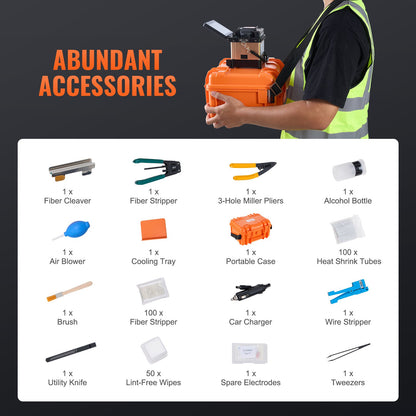 Fiber Fusion Splicer 4 Motors, Clad Alignment Fiber Optic Splicer 6s Splicing & 13s Heating, Fiber Splicer Machine with 5" Touch Screen, 3 in 1 Fiber Holder, 7800mAh Battery for SM MM DS NZDS