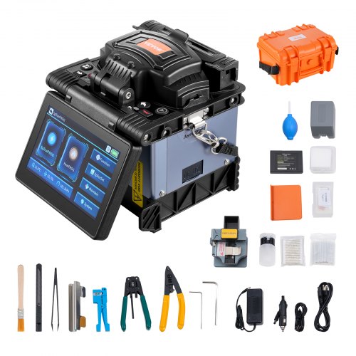 Fiber Fusion Splicer 6 Motors, Core Alignment Fiber Optic Splicer 6s Splicing & 13s Heating, Fiber Splicer Machine with 5" Touch Screen, 3 in 1 Fiber Holder, 7800mAh Battery for SM MM DS NZDS